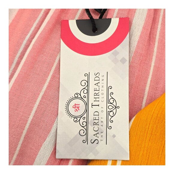 Sacred Threads Boho Peasant Striped 3/4 Sleeve V Neck Tunic Blouse Top L/XL - Picture 10 of 10